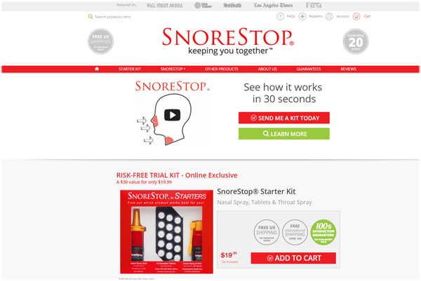 Screenshot of Snore Stop website